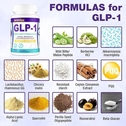 GLP-1 Supplements, GLP1 Probiotic for Women & Men, Natural GLP-1 with Akkermansia Probiotic, GLP 1 Supplement for Digestion, Energy, Daily GLP-1 Levels* & Overall Health, 60 Counts