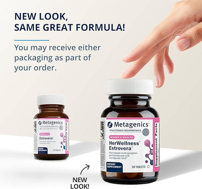 Metagenics HerWellness Estrovera - All-Natural, Hormone-Free Perimenopause & Menopause Support - for Hot Flashes, Menopause Relief, Night Sweats - Gluten-Free - Vegetarian - Non-GMO - 30 Tablets