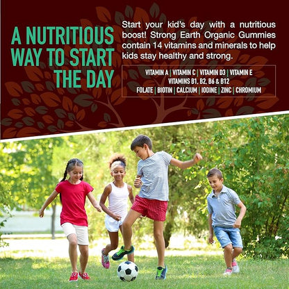 YUM-V'S Strong Earth Organic Multivitamin Gummies, Vitamins & Minerals Including Vitamin A, C, D3, E, B6 & Zinc - Chewable Vitamin with Immune Support for Boys and Girls, 60 Count