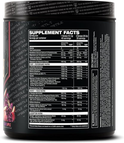 HOSSTILE Hosstility V2 Pre Workout, All-in-One Pre Workout Powder for Men and Women, Enhance Muscle Pump, Increase Energy, Boost Strength, Sharpen Focus, Grape Apple, 40 Servings