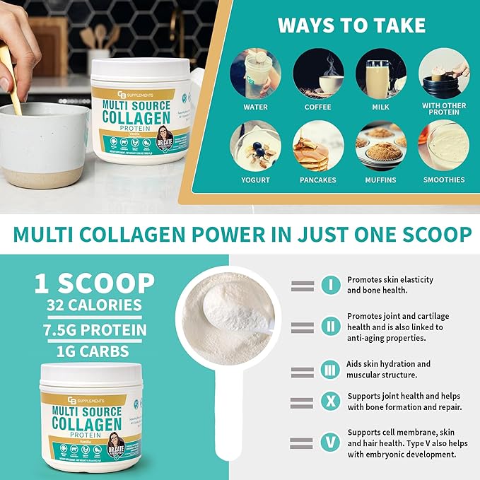 Multi Collagen Protein – Hydrolyzed Collagen for Joint, Skin, Gut, Hair & Nail Health – Vanilla Flavored Powder with Types I, II, III, V & X – Grass-Fed & Clean – 58 Servings