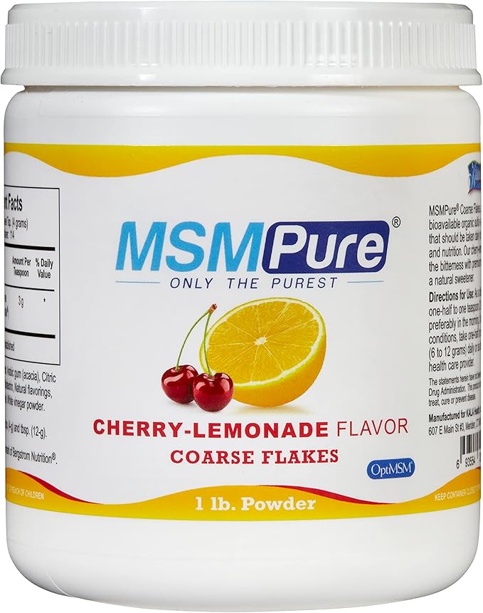 KALA HEALTH MSMPure Cherry Lemonade Flavored Coarse MSM Powder Flakes – US-Sourced MSM for Joint Health, Skin Appearance, and Hair & Nail Support – 1 lb, Organic Sulfur
