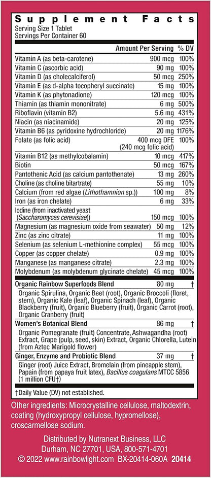 Rainbow Light Womens One High-Potency Daily Multivitamin, Womens Multivitamin Provides High-Potency Immune Support, With Vitamin C, Biotin and Ashwagandha, Vegetarian, 60 Count