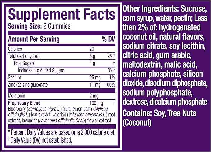 ZzzQuil Pure Zzzs Sleep + Immune Support Melatonin Sleep Aid Gummies with Elderberry, Zinc, Chamomile, Lavender, & Valerian Root, 1mg per Gummy, 60 ct (Pack of 2)