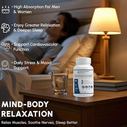 400 mg Magnesium Glycinate 180 Tablets Non Buffered High Absorption Non-GMO Promotes Cardiovascular Health Supplement for Stress Relief, Sleep, Heart Health, Ease Muscles, Calm Headaches Pack of 2