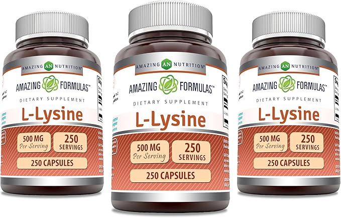 Amazing Formulas L-Lysine 500 mg Capsules Amino Acid Supplement | Non-GMO | Gluten Free | Made in USA (250 | 3 Pack)