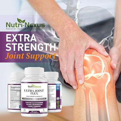Joint Support Supplement with Glucosamine Chondroitin MSM Turmeric Boswellia - for Men and Women - Promotes Mobility, Flexibility, and Comfort - Made in USA - 90 Capsules