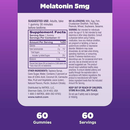 Natrol 5mg Melatonin Gummies, Sleep Support for Adults, Melatonin Supplements for Sleeping, 60 Strawberry-Flavored Gummies, 30 Day Supply (Pack of 12)