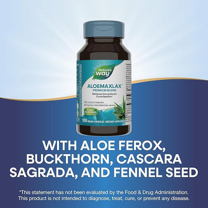 Nature's Way AloeMaxLax with Cascara Sagrada, Occasional Constipation Relief*, 100 Vegan Capsules