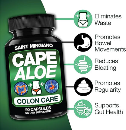 Cape Aloe Vera Capsules - Colon Cleanse, Detox & Flush - 90 Capsules. Gentle Constipation Relief and Bowel Movement Acting as Natural Herbal Laxative - Supports Bowel Movements for Digestive Health