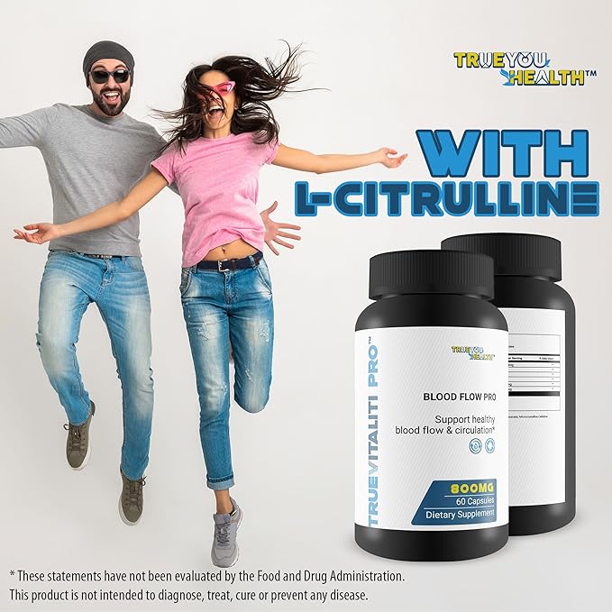 True Vitaliti Pro Blood Flow Pro L-Arginine - Our Best Circulation Supplement for True Vitality Male Blood Flow & Circulation Health - L-Arginine Mens Circulation Supplement - Help Blood Flow