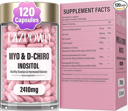 Inositol Supplement - Myo-Inositol and D-Chiro Inositol Plus Chasteberry,Berberine & Ashwagandha - Ideal 40:1 Ratio, Hormone Balance & Ovarian Support PCOS Supplements for Women-120 Capsules