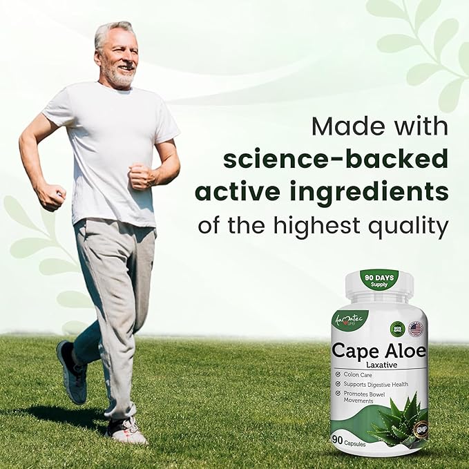 Cape Aloe Natural Laxative Supplement- Constipation Relief- Regulate Bowel - All-Natural Herbal Detox- Weight Management Supplement- Digestion Help Dietary Supplement- 90 Caps- Non-GMO