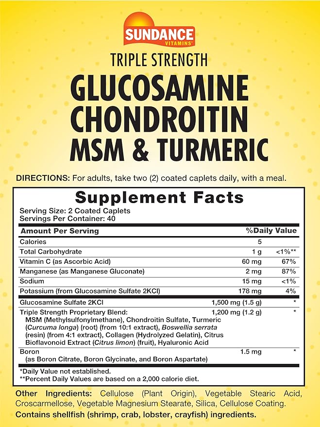 Sundance Glucosamine Chondroitin with MSM and Turmeric | 80 Caplets | Triple Strength Formula | Non-GMO and Gluten Free Supplement
