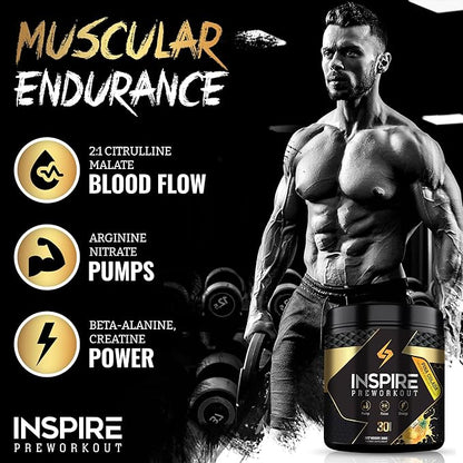 Inspire Pre Workout for Men & Women – 6g Citrulline Malate 2:1, L-Arginine, Beta Alanine, Clean Energy, Endurance Support, & Focus Formula for Pump – 30 Servings, Pina Colada Flavor