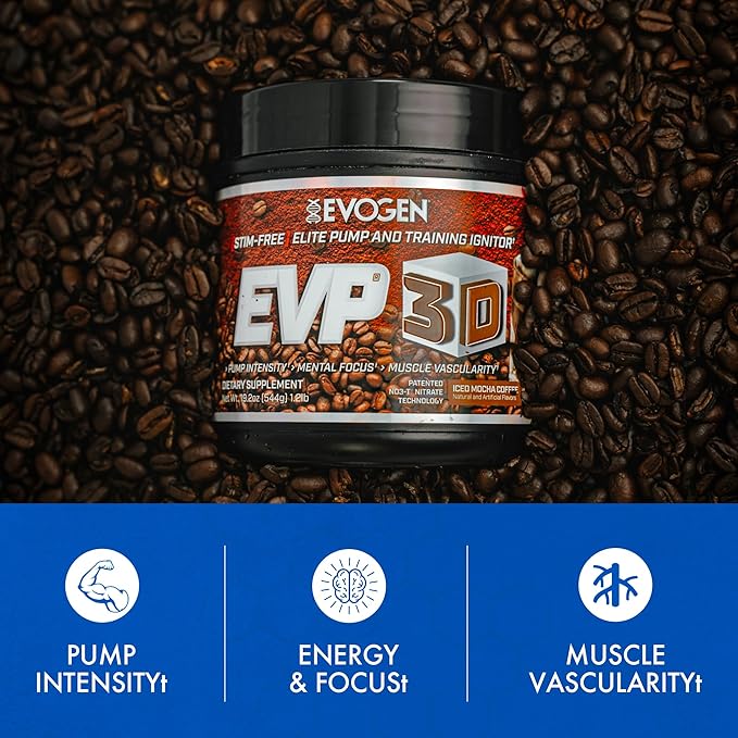 Evogen EVP 3D - Stim Free Pre Workout Powder for Men & Women | Sugar Free Non Stim Preworkout with Beta Alanine and Creatine for Energy & Pump | Iced Mocha Coffee | 40 Servings