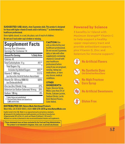 Nature Made Wellblends ImmuneMAX Gummies, Vitamin C 1000mg + Zinc, Selenium, & Vitamin D3 5000 IU, Immune Support Supplement, 42 Gummies
