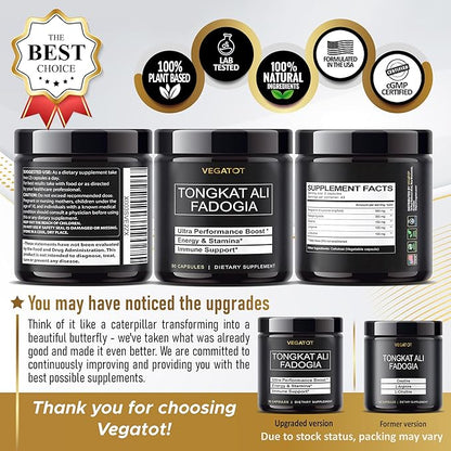 VEGATOT Fadogia Agrestis Tongkat Ali Ultra Herbal Supplement **USA Made and Tested** Potency Boosted with Creatine, L-Citrulline, L-Arginine - Promote Energy & Performance