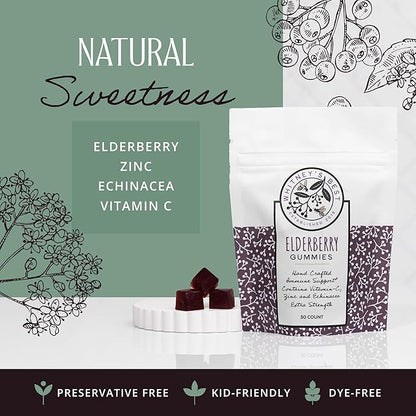 Whitney's Best Elderberry Gummies 30ct – Immune Support with Vitamin C, Zinc & Echinacea – for Adults & Kids, No Preservatives, Dyes or Gelatins, Vegan