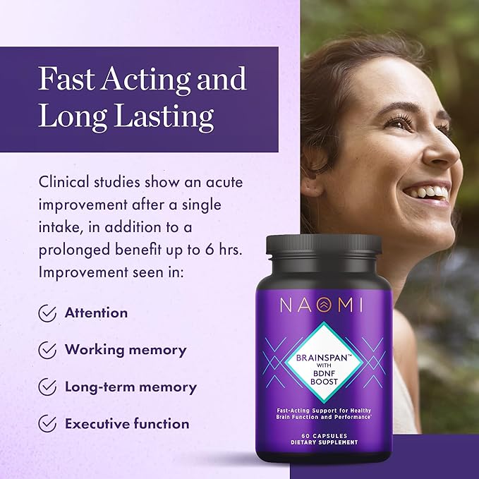 NAOMI Brainspan™ with BDNF Boost - Fast-Acting Support for Healthy Brain Function & Performance, Lion's Mane Mushroom, Ginkgo Biloba Extract, Garden Sage, Spanish Sage - 60 Capsules, 30-Day Supply
