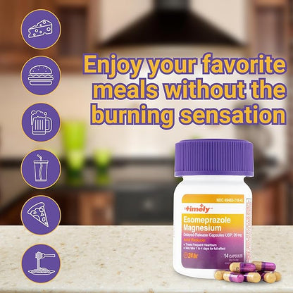 Timely Esomeprazole Magnesium 20mg Antacid Pills - Stomach Acid Reducer, Frequent Heartburn Relief & Acid Reflux Medicine - 24 Hour Esomeprazole Delayed Release Capsules - 42 Count