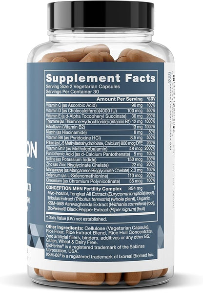 Conception For Him – Fertility Supplements for Men, Male Fertility Support & Prenatal – Optimal Sperm Count, Motility Strength – Ashwagandha, Folate Folic Acid, Magnesium, Zinc – 120 Veg Soft Capsules