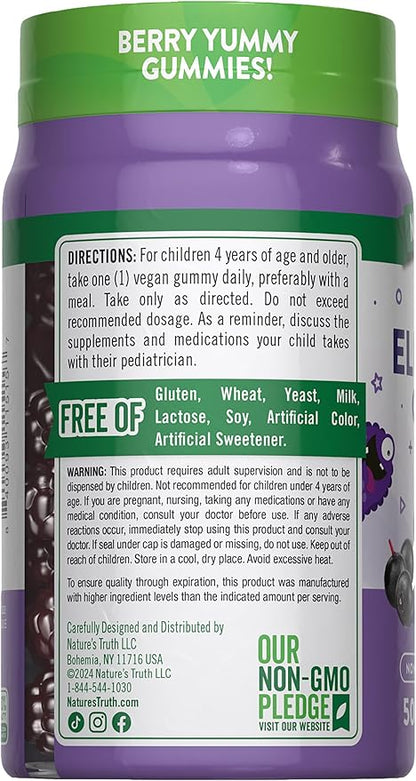 Nature's Truth Kids Elderberry Gummies | 50 Count | with Zinc and Vitamin C | Vegan, Non-GMO & Gluten Free Supplement