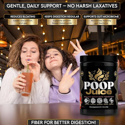 Poop Juice 5-in-1 Prebiotic, Probiotic, Postbiotic, Digestive Enzymes & Glutamine Supplement Powder - Bloat Relief, Gut & Immune Support - Sugar & Lactose-Free - 30 Servings (Georgia Peach Mango)