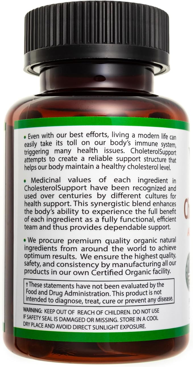 CholesterolSupport, 60-Day Supply, w/Extracts of Red Yeast Rice Dandelion Green Tea Moringa Papaya & More with Oils, USA-Made USDA Organic Superfood, All-Natural Non-GMO Vegan Gluten-Free