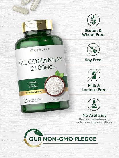 Carlyle Glucomannan Capsules | 200 Count | Soluble Fiber Pills | Non-GMO, Gluten Free Supplement