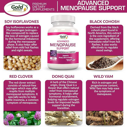 Advanced Menopause Support - Natural Female Hormonal Complex for Hot Flashes, Mood Swings & Vaginal Dryness - Black Cohosh, Soy Isoflavones & Herbal Extract Formula - Does Not Include Hormones