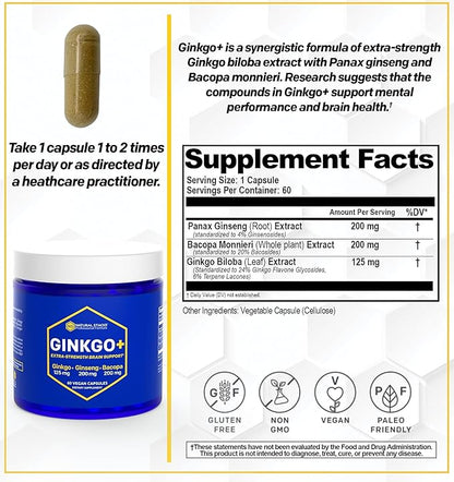 NATURAL STACKS Ginkgo Biloba + Dopamine Brain Food Bundle - Supports Focus & Mental Drive* - 120 Capsules