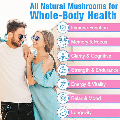 Mushroom Supplement 2600mg, 20-in-1 Mushroom Complex, with Lions Mane, Cordyceps, Reishi, Turkey Tail, Chaga - Brain Supplements for Memory and Focus, Memory Supplements, Mood, Immunity, 120 Capsule