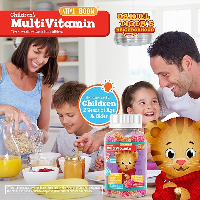 Daniel Tiger - Kids Multivitamin Gummies (60 Gummy Bottle) Toddler 2+ & Kids Vitamins - 12 Essential Vitamins & Minerals to Support Bone Health, Energy, Immune Health & Eye Health - Non GMO