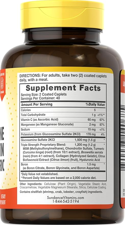Sundance Glucosamine Chondroitin with MSM and Turmeric | 80 Caplets | Triple Strength Formula | Non-GMO and Gluten Free Supplement