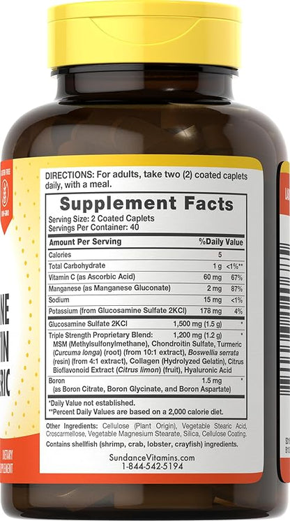 Sundance Glucosamine Chondroitin with MSM and Turmeric | 80 Caplets | Triple Strength Formula | Non-GMO and Gluten Free Supplement