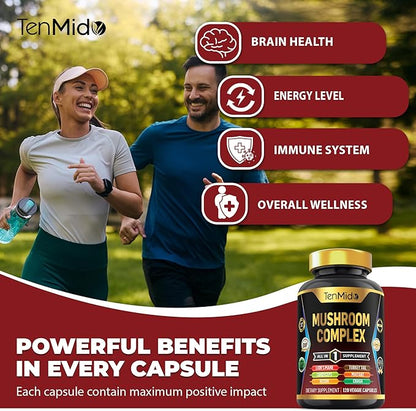 Mushroom Complex Supplement - 13in1 Formula - Blend Lion's Mane Mushroom, Cordyceps Sinensis, Reishi, Turkey Tail, Maitake, Chaga, Shiitake, Enoki, & More - 120 Capsules for 4 Months Supply