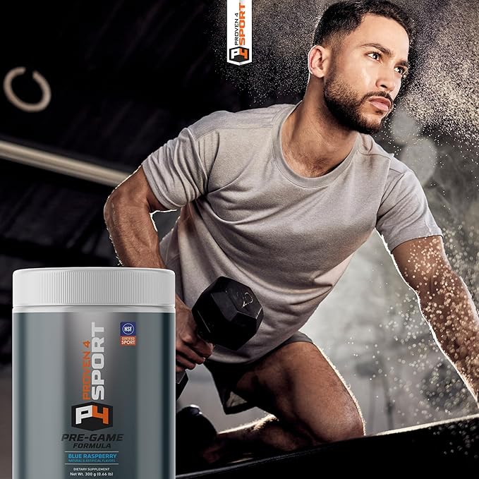Proven4 Pre Workout Powder for Men and Women with Creatine - Beta Alanine - Caffeine NSF Certified preworkout Energy Supplement Blue Raspberry 30 Servings