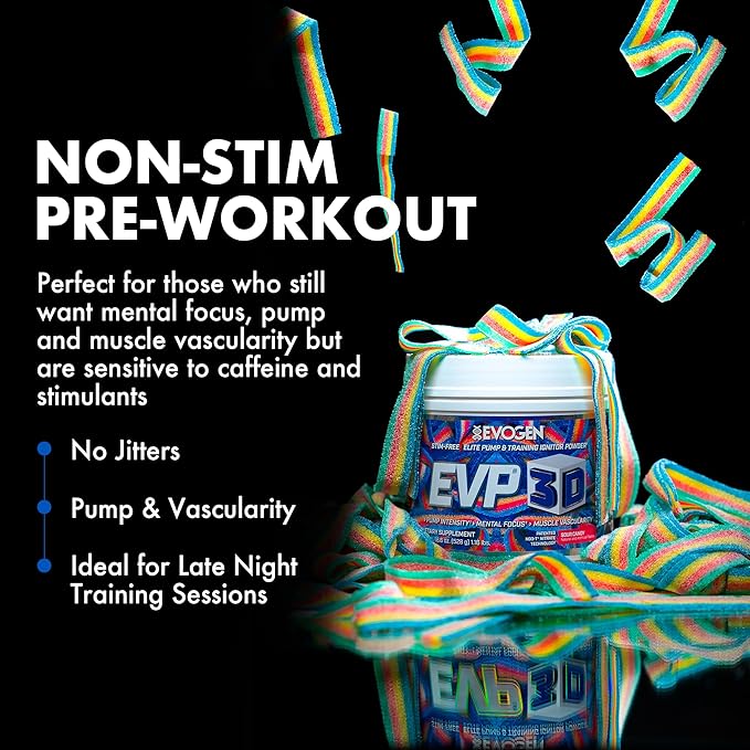 Evogen EVP 3D - Stim Free Pre Workout Powder for Men & Women | Sugar Free Non Stim Preworkout with Beta Alanine and Creatine for Energy & Pump | Sour Candy | 40 Servings