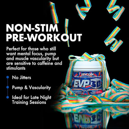 Evogen EVP 3D - Stim Free Pre Workout Powder for Men & Women | Sugar Free Non Stim Preworkout with Beta Alanine and Creatine for Energy & Pump | Sour Candy | 40 Servings