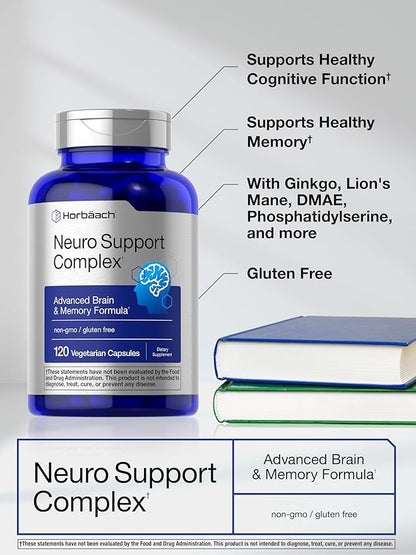 Horbäach Brain Supplement | 120 Capsules | with Phosphatidylserine & DMAE | Advanced Formula for Memory, Focus, Clarity | Vegetarian & Gluten Free | Neuro Support
