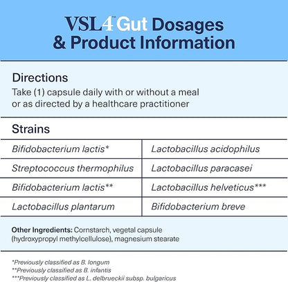 VSL4™ Gut Daily Probiotics for Gut Health - 30B CFUs, Multi-Strain Digestive Support for Women & Men, Promotes Gut Balance & Regularity, Potent, Shelf-Stable Probiotic Supplement, 30 Capsules