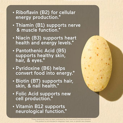 NatureWise Super Vitamin B Complex for Women and Men - with Vitamin C, Folic Acid Biotin B1 B2 B3 B6 B12 - Support Cellular Energy & Mental Clarity - Vegan, Gluten & Dairy Free, Non-GMO - 60 Tablets