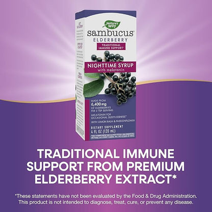 Nature's Way Sambucus NightTime Elderberry Syrup with Melatonin, Supports Restful Sleep*, 4 Fl Oz
