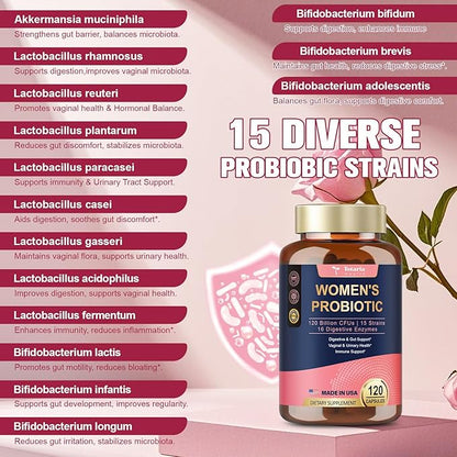 (2 Packs) Probiotics for Women, 120 Billion Women Probiotic, Digestive Enzymes & Prebiotics, with Akkermansia, Cranberry, D-Mannose, for Gut, Vaginal, Urinary, Immune, PH Balance