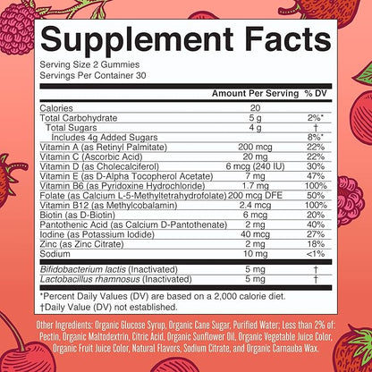 MaryRuth Organics Kids Vitamins | USDA Organic | Multivitamin Gummies + Postbiotics for Ages 4+ | Lactobacillus Rhamnosus | Vegan | Non-GMO | 60 Count