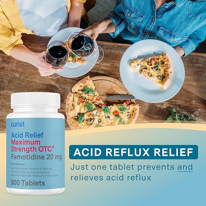 Curist Famotidine 20mg Bulk Pack (300 Count Tablets) Acid Reflux Medicine for Heartburn Relief - OTC Maximum Strength Stomach Acid Reducer - Anti Acid Relief Tablets for Indigestion Heartburn Relief