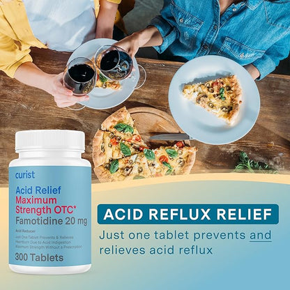 Curist Famotidine 20mg Bulk Pack (300 Count Tablets) Acid Reflux Medicine for Heartburn Relief - OTC Maximum Strength Stomach Acid Reducer - Anti Acid Relief Tablets for Indigestion Heartburn Relief