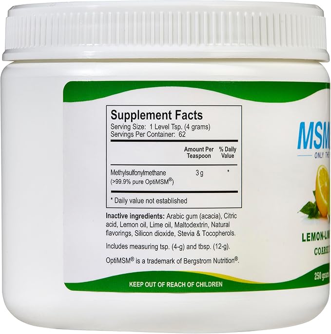 KALA HEALTH MSMPure Lemon Lime Flavored Coarse MSM Powder Flakes – Organic Sulfur for Joint Flexibility, Skin Appearance, and Hair & Nail Support – 8.8 oz, USA Made, Distilled Crystals