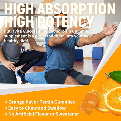 Glucosamine Chondroitin Gummies with MSM & Elderberry Extra Strength - Joint Support, Antioxidant Immune Support Supplement for Adults, Men & Women.120 Orange Chews